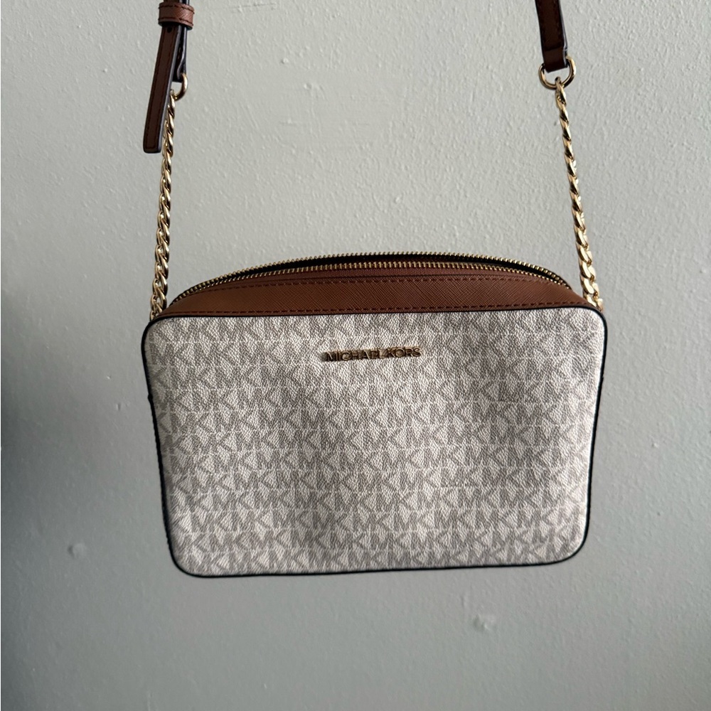 Michael Kors Tan and Cream Signature Crossbody Bag